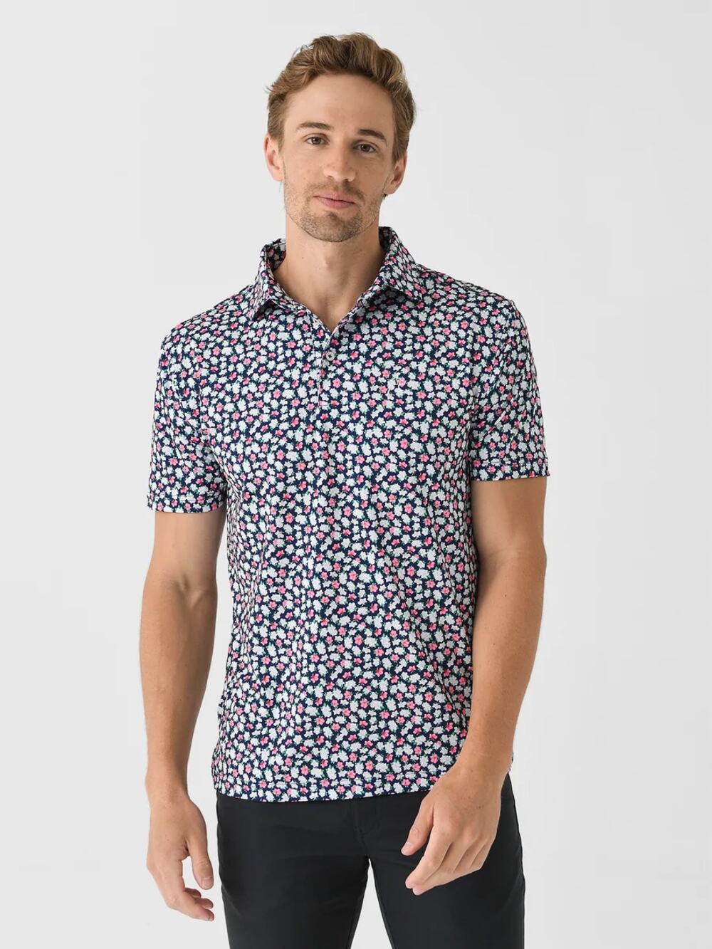 Rhoback The Spring Azalea Floral Short Sleeve Polo Shirt Blue Multi Men's XXL